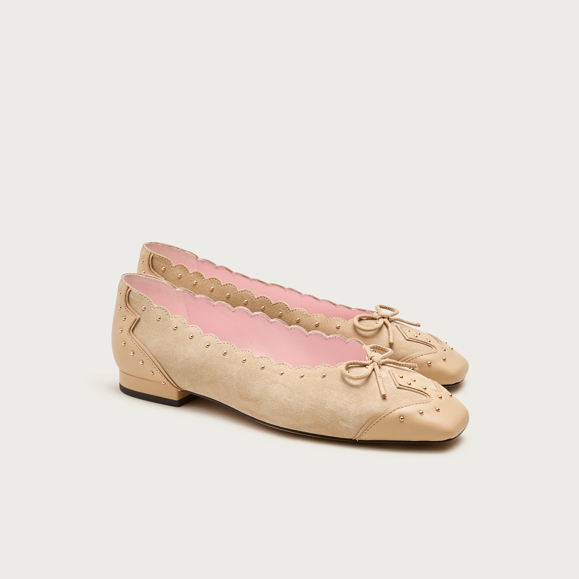 sophie ballet flats in studded suede and italian leather