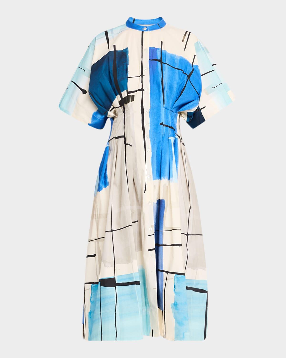 sorairo brushstroke-print poplin midi dress