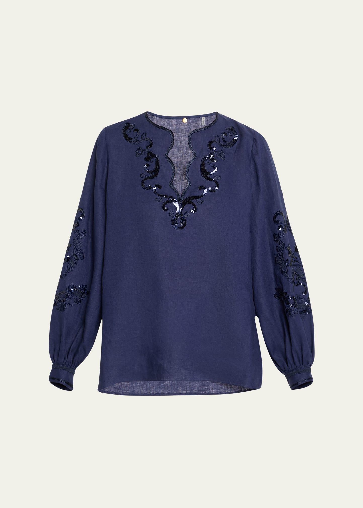 soraya sequin embroidered linen blouse