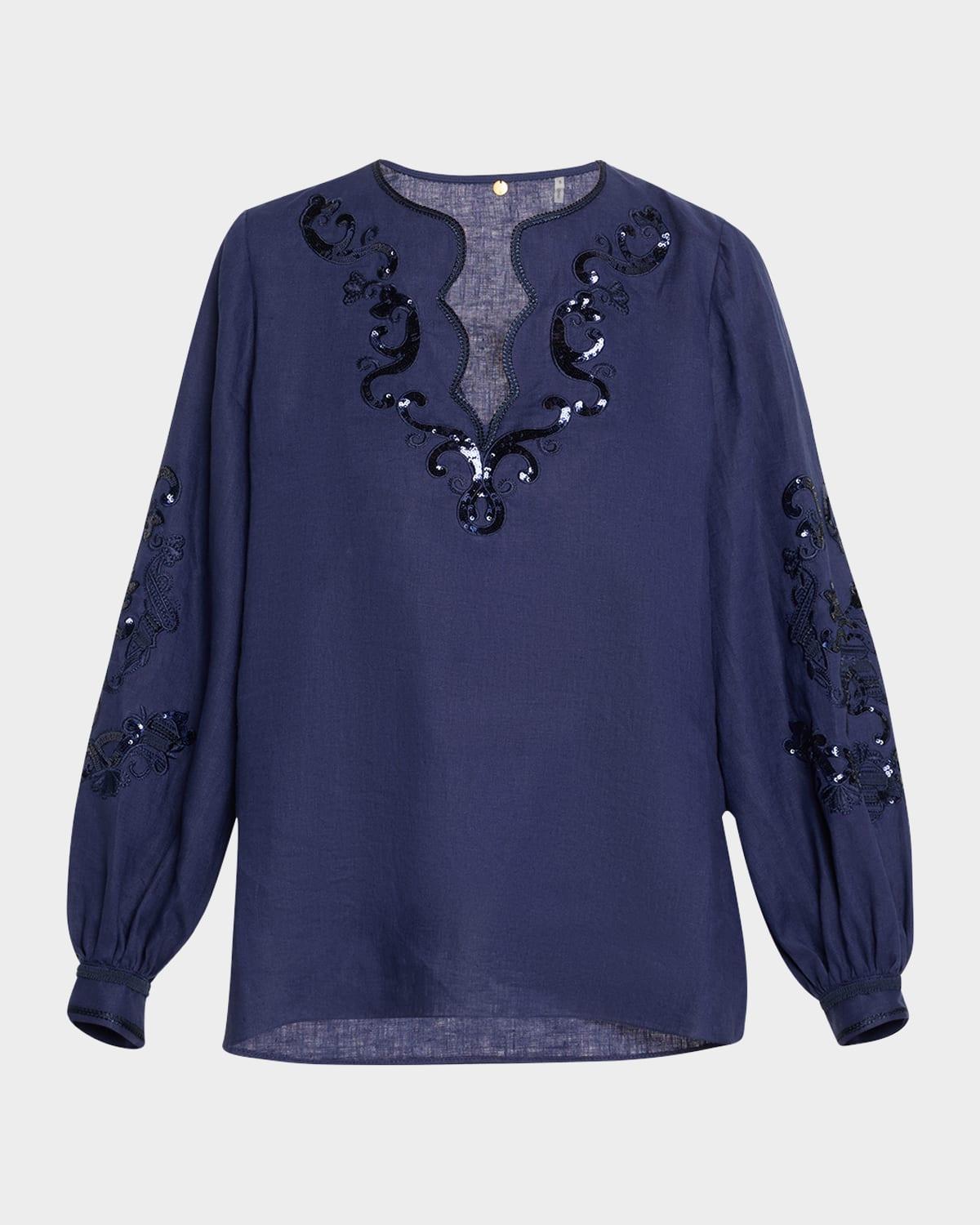 soraya sequin embroidered linen blouse