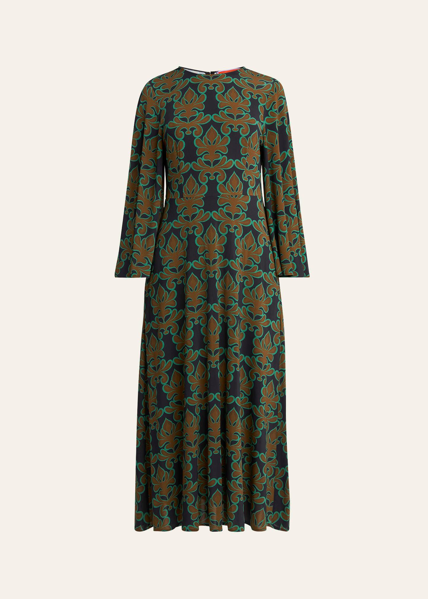sorella printed bell-sleeve midi dress