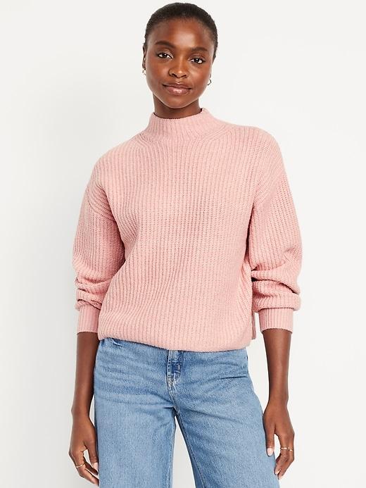 sosoft cropped mock-neck cable sweater