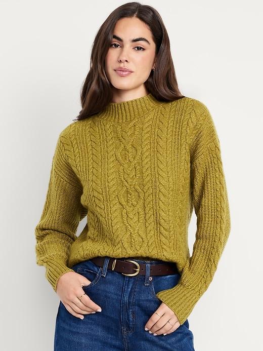 sosoft cropped mock-neck cable sweater