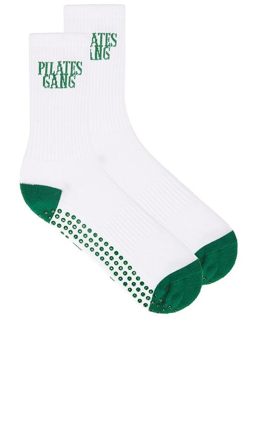 souls. pilates gang grip socks in white.