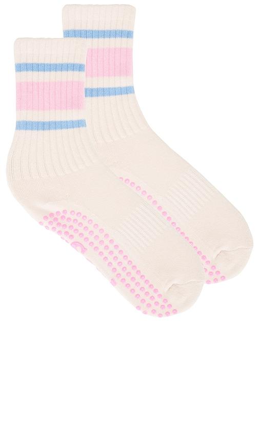 souls. pink retro grip socks in pink.