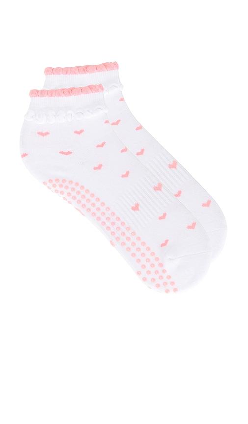 souls. ruffle bow grip socks in white,pink.