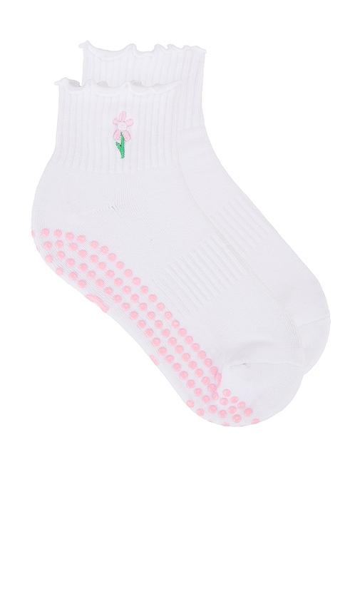 souls. ruffle flower socks in white.