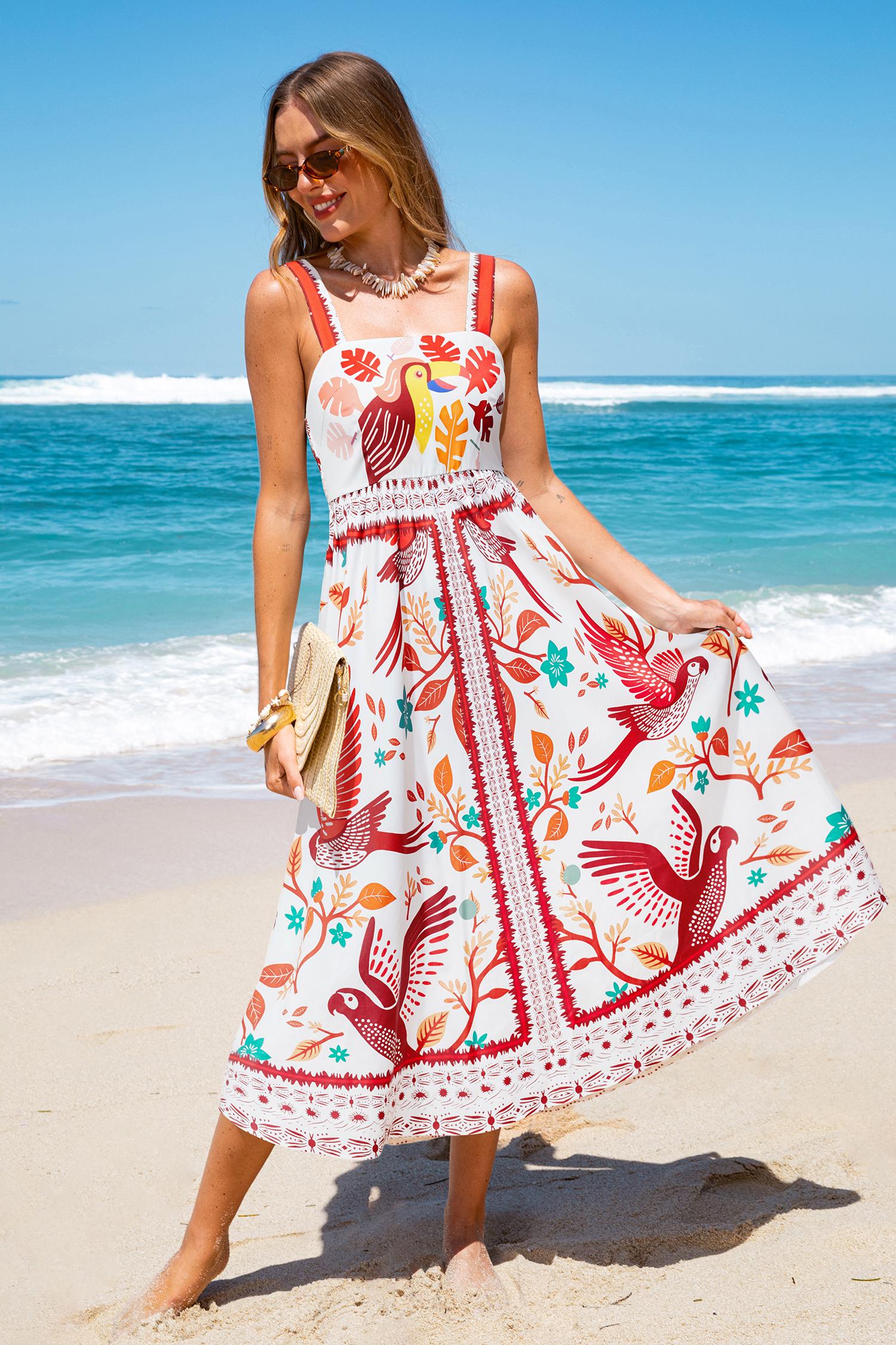 southbound tropical midi dress - l