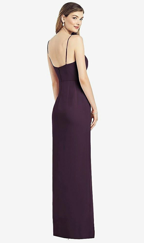spaghetti strap draped skirt gown with front slit