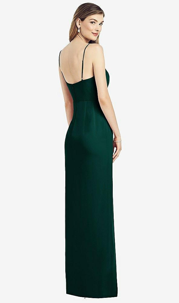 spaghetti strap draped skirt gown with front slit