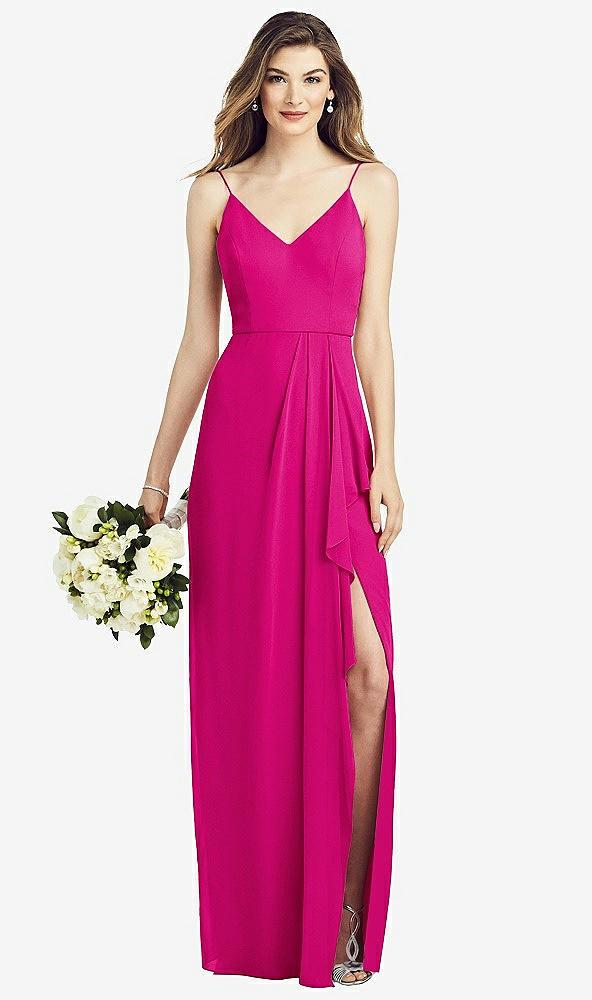spaghetti strap draped skirt gown with front slit