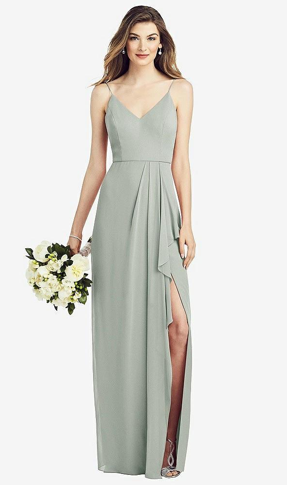 spaghetti strap draped skirt gown with front slit
