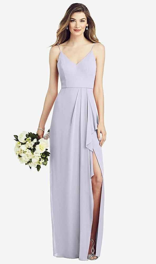 spaghetti strap draped skirt gown with front slit