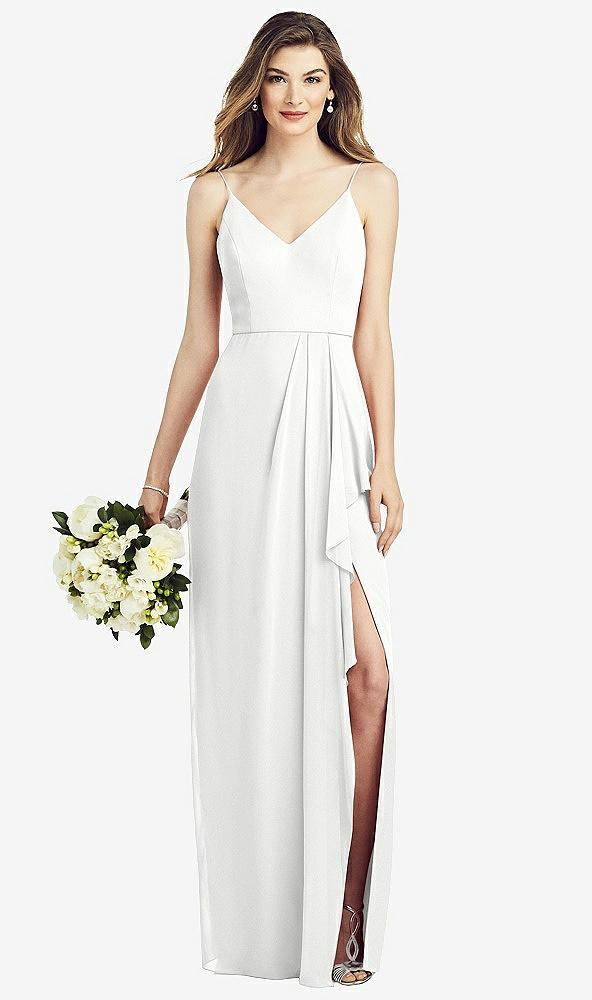 spaghetti strap draped skirt gown with front slit