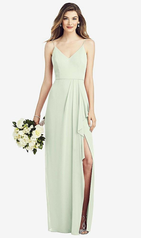 spaghetti strap draped skirt gown with front slit