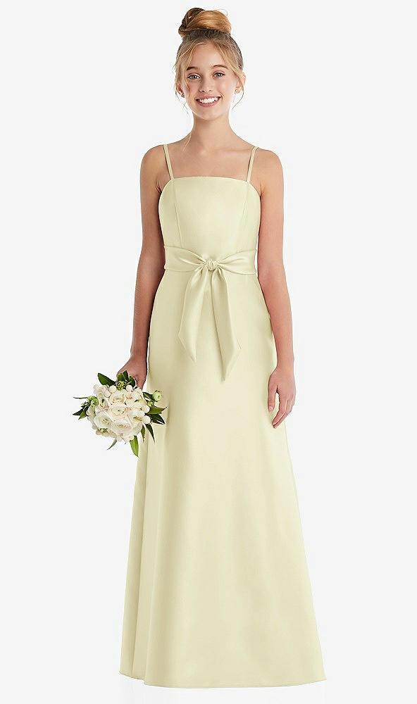 spaghetti strap satin junior bridesmaid dress with mini sash