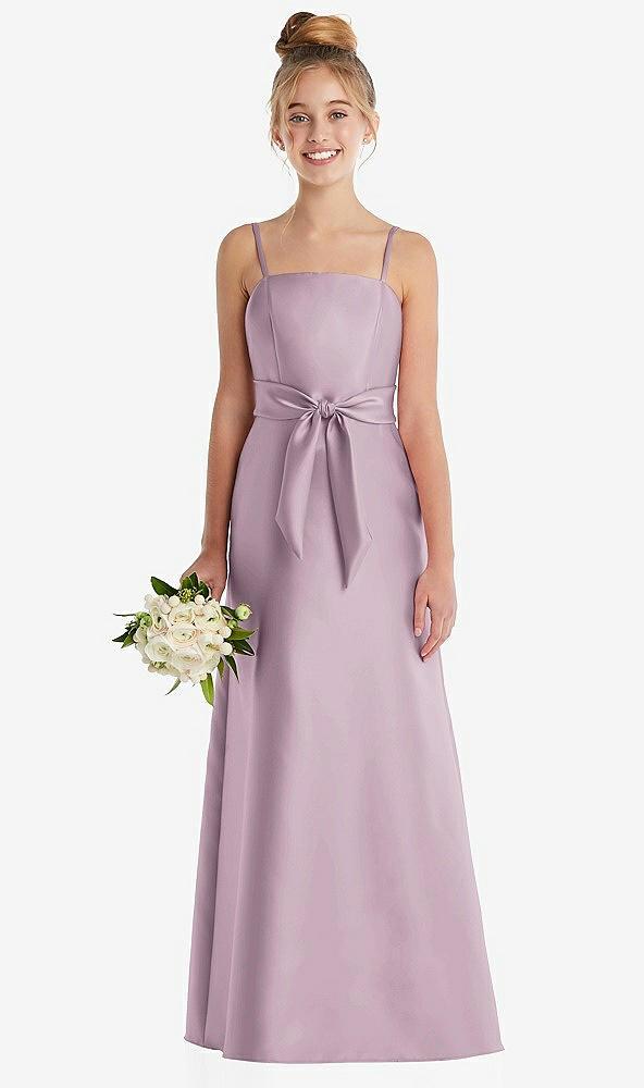 spaghetti strap satin junior bridesmaid dress with mini sash