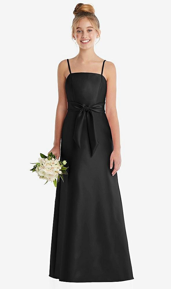spaghetti strap satin junior bridesmaid dress with mini sash
