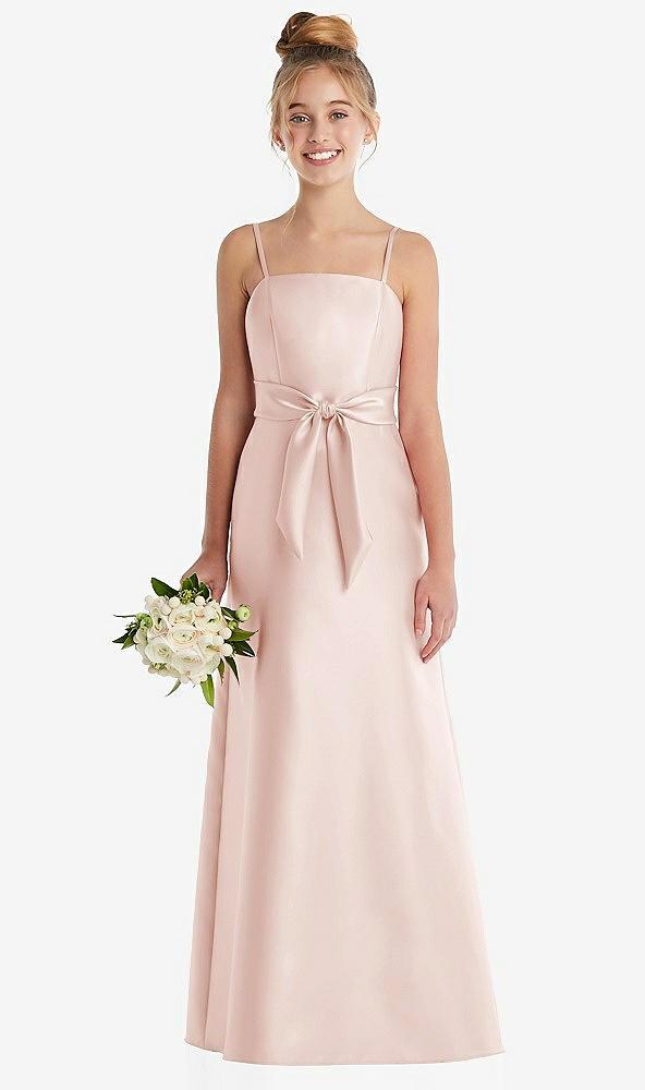 spaghetti strap satin junior bridesmaid dress with mini sash