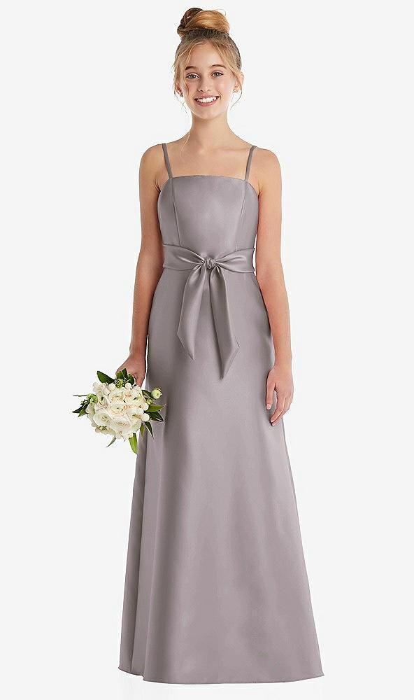 spaghetti strap satin junior bridesmaid dress with mini sash