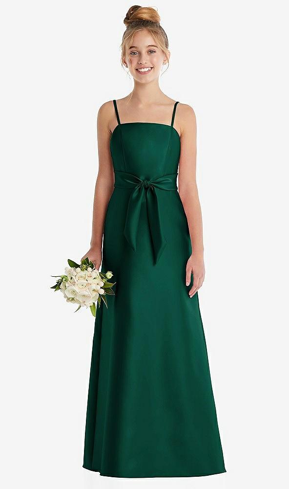 spaghetti strap satin junior bridesmaid dress with mini sash