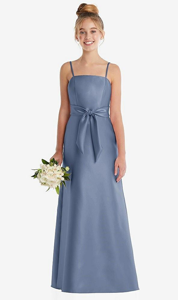 spaghetti strap satin junior bridesmaid dress with mini sash