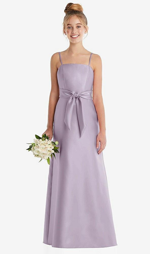 spaghetti strap satin junior bridesmaid dress with mini sash