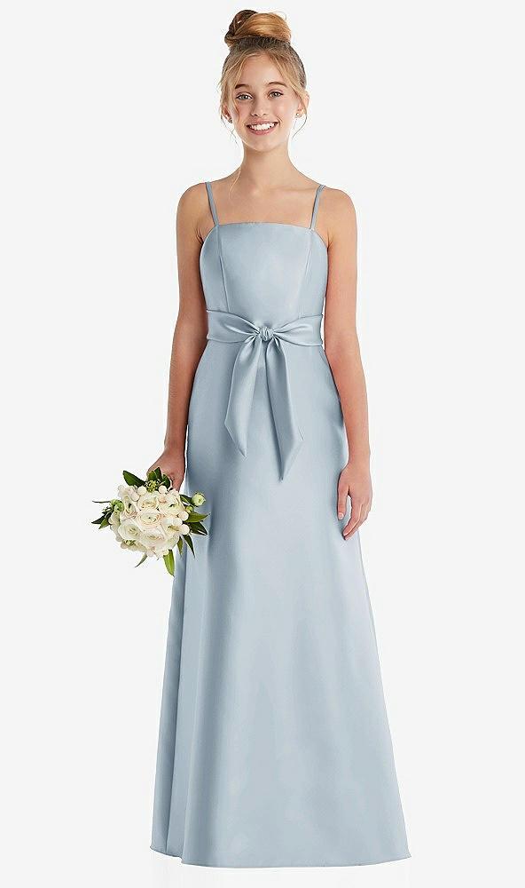 spaghetti strap satin junior bridesmaid dress with mini sash