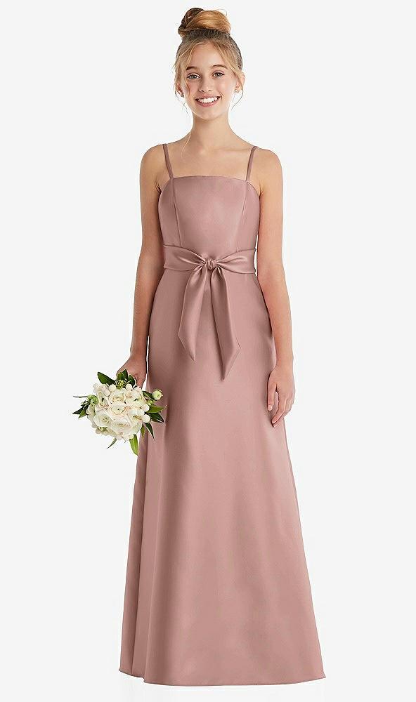 spaghetti strap satin junior bridesmaid dress with mini sash