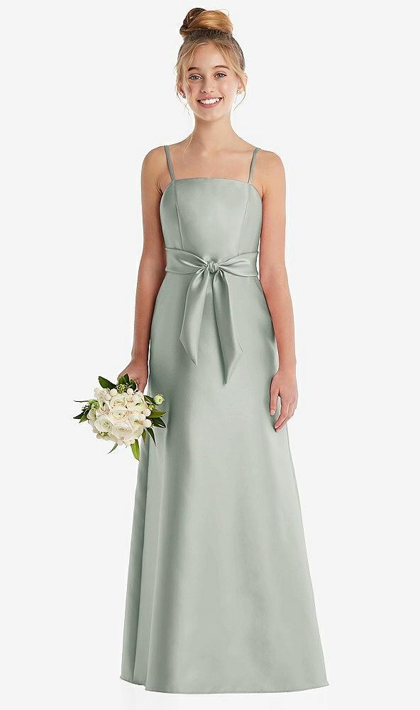 spaghetti strap satin junior bridesmaid dress with mini sash