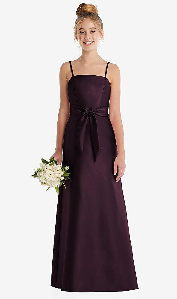 spaghetti strap satin junior bridesmaid dress with mini sash