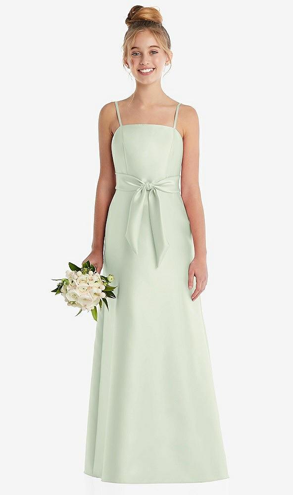 spaghetti strap satin junior bridesmaid dress with mini sash