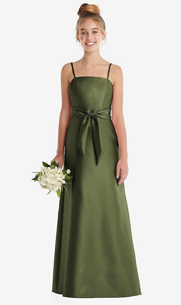 spaghetti strap satin junior bridesmaid dress with mini sash