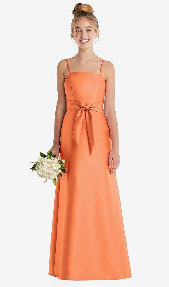 spaghetti strap satin junior bridesmaid dress with mini sash