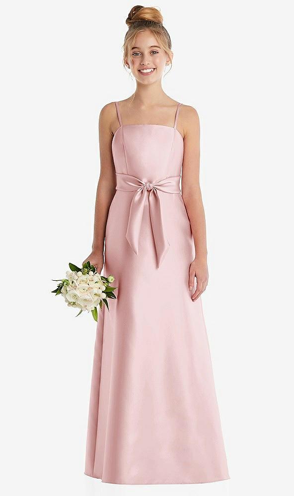 spaghetti strap satin junior bridesmaid dress with mini sash