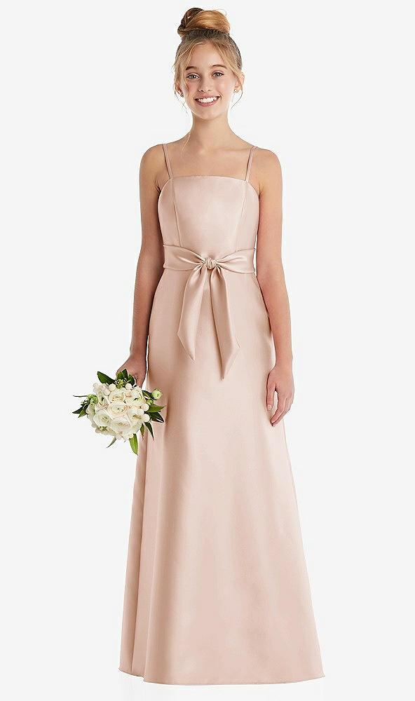 spaghetti strap satin junior bridesmaid dress with mini sash