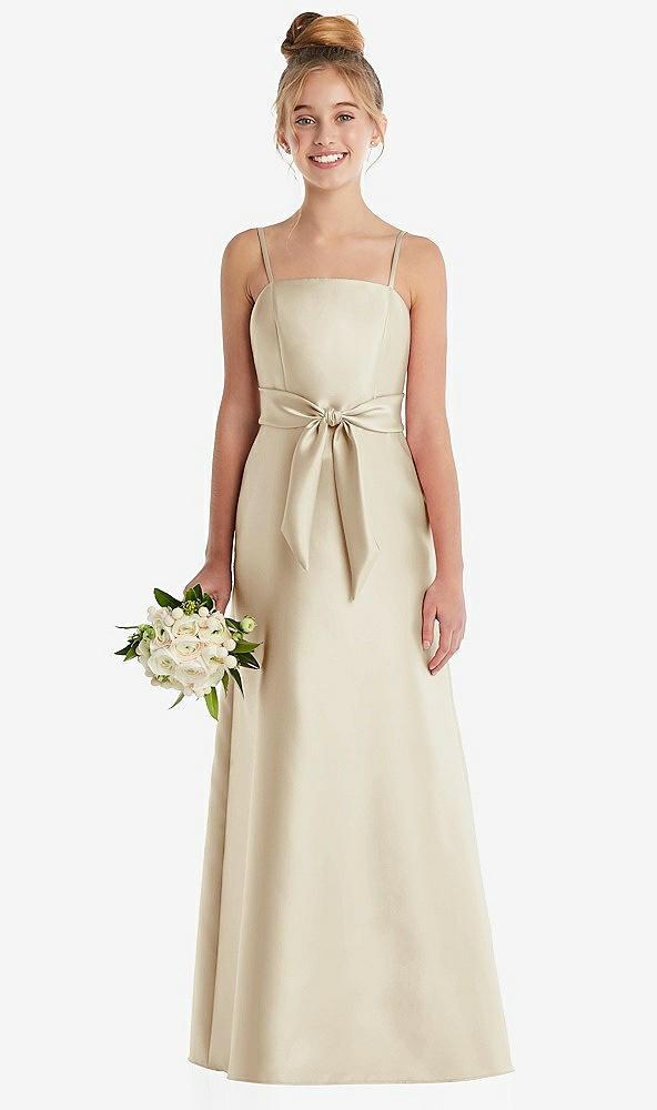 spaghetti strap satin junior bridesmaid dress with mini sash