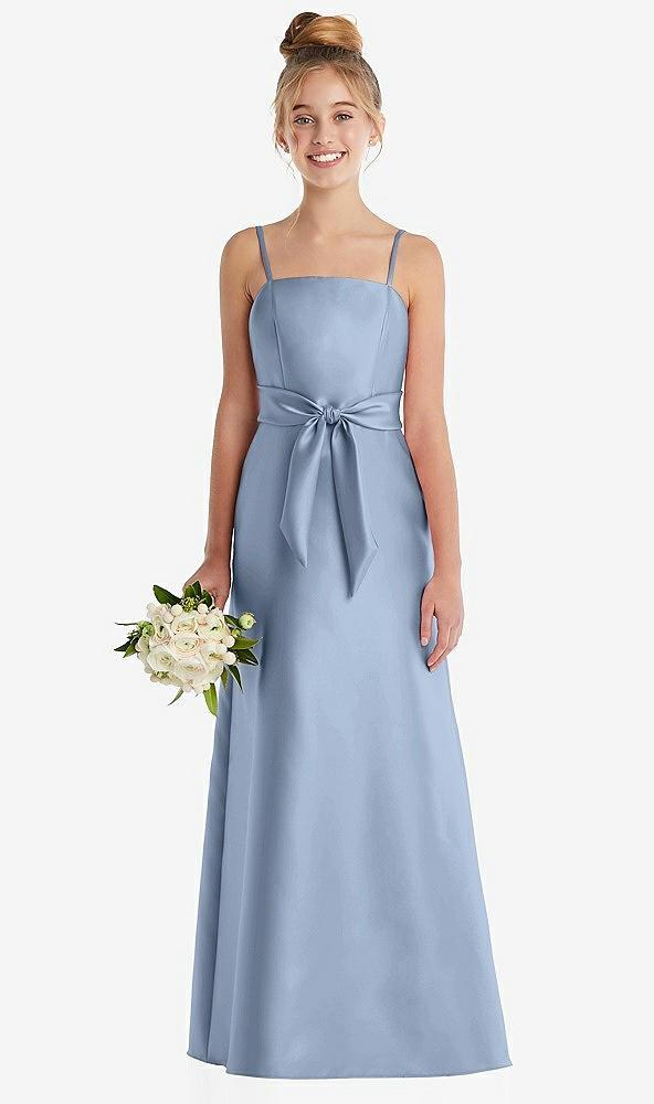 spaghetti strap satin junior bridesmaid dress with mini sash