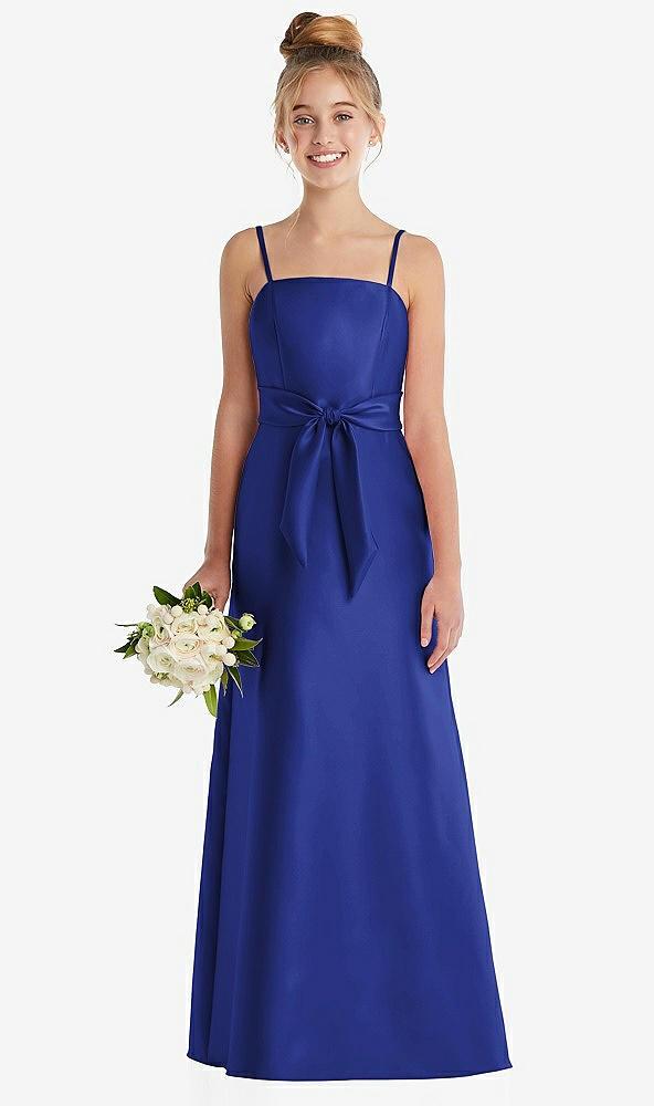 spaghetti strap satin junior bridesmaid dress with mini sash
