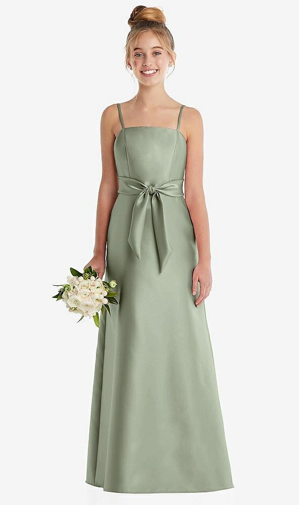 spaghetti strap satin junior bridesmaid dress with mini sash