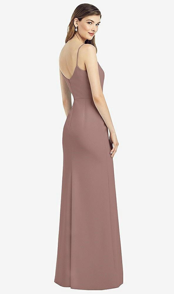 spaghetti strap v-back crepe gown with front slit