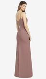 spaghetti strap v-back crepe gown with front slit