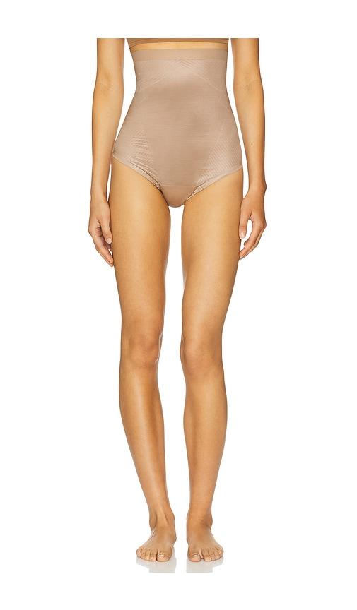 spanx invisible high waisted thong in nude.