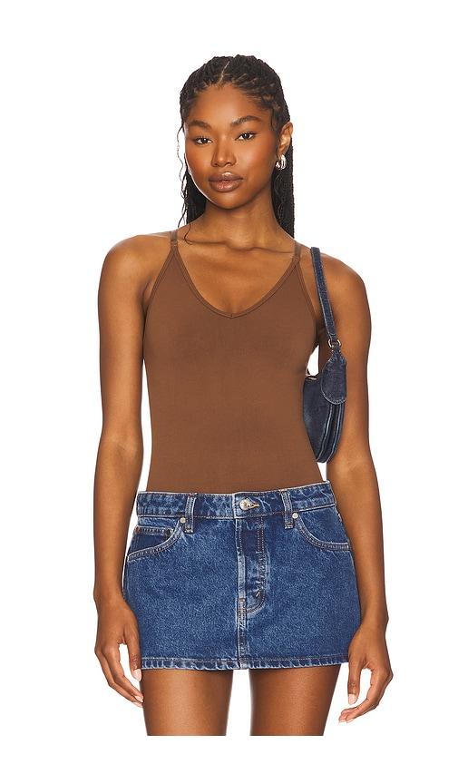 spanx sculpt thong bodysuit in chocolate.