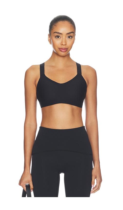 spanx shape med impact sports bra in black.