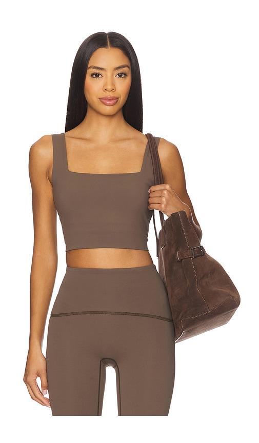 spanx square neck shelf tank in brown.