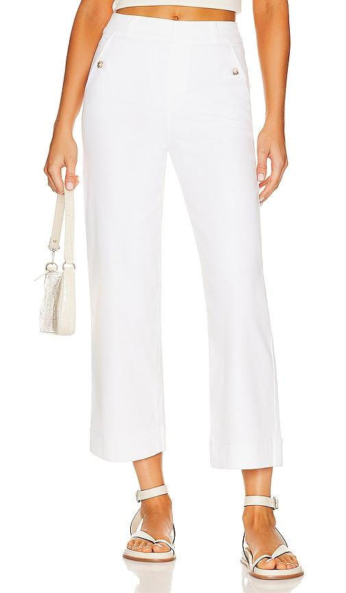 spanx stretch twill cropped wide leg pant in white.