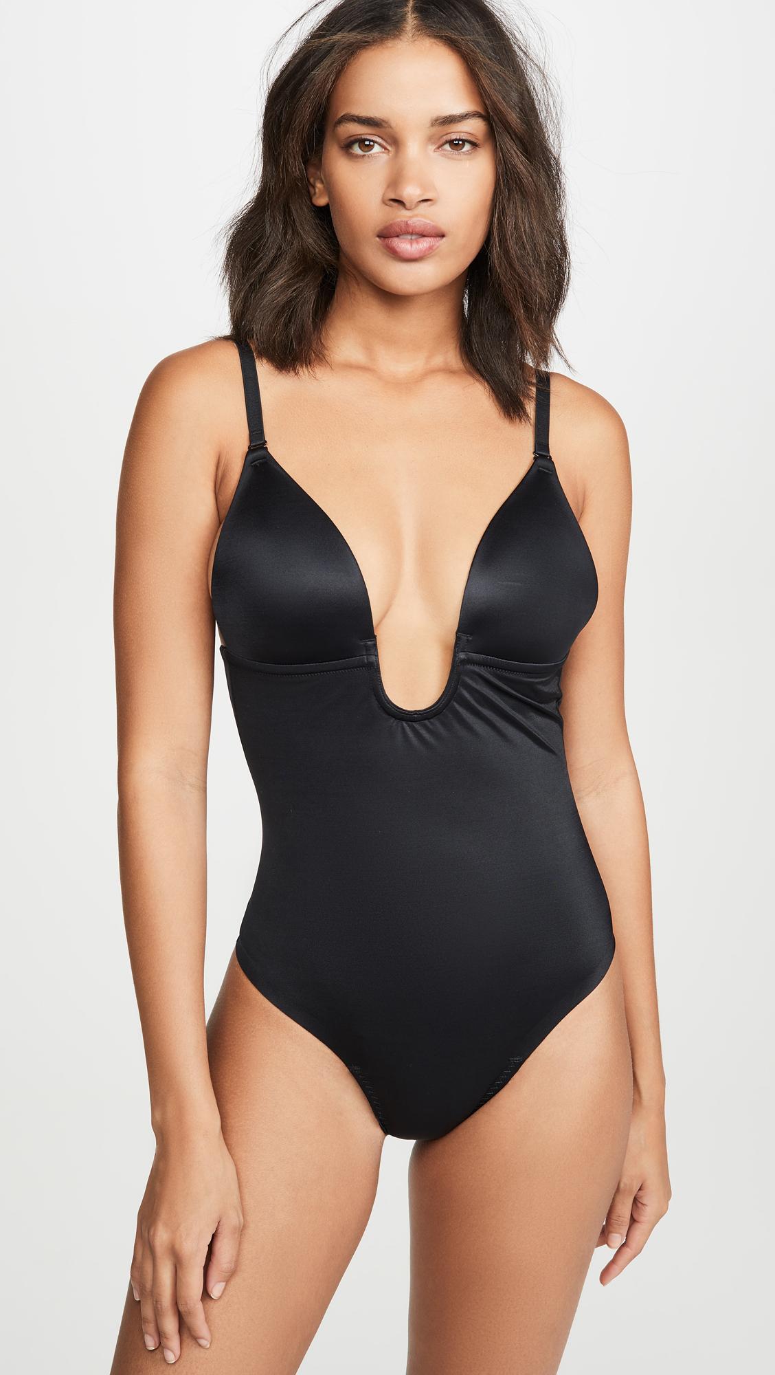 spanxshape suit your fancy plunge low-back thong bodysuit