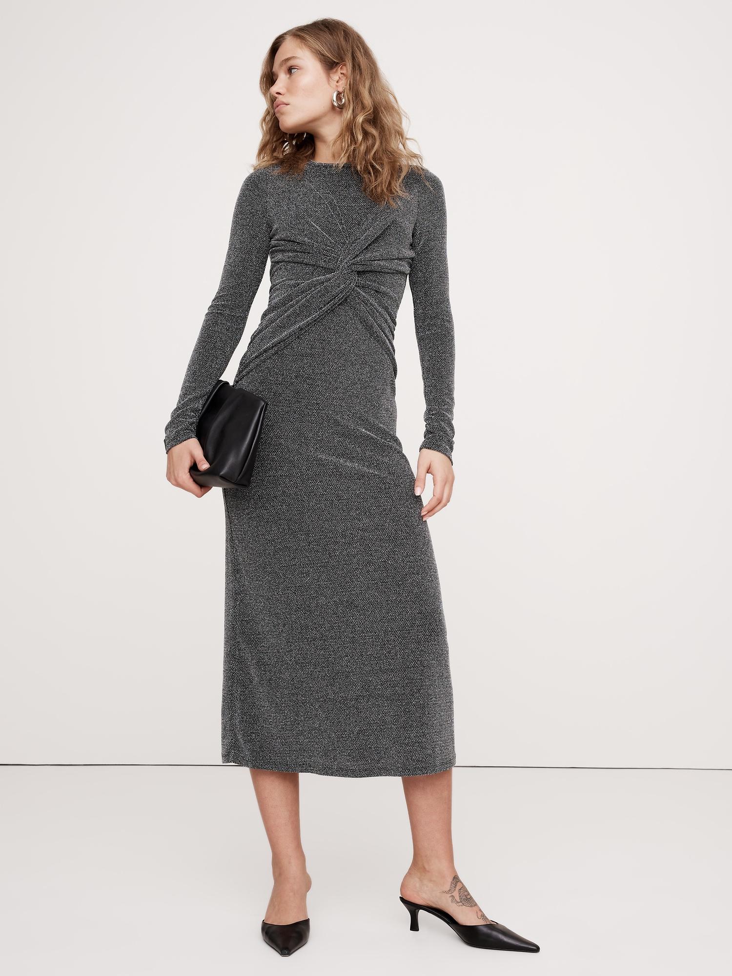 sparkle jersey knit twist-front maxi dress