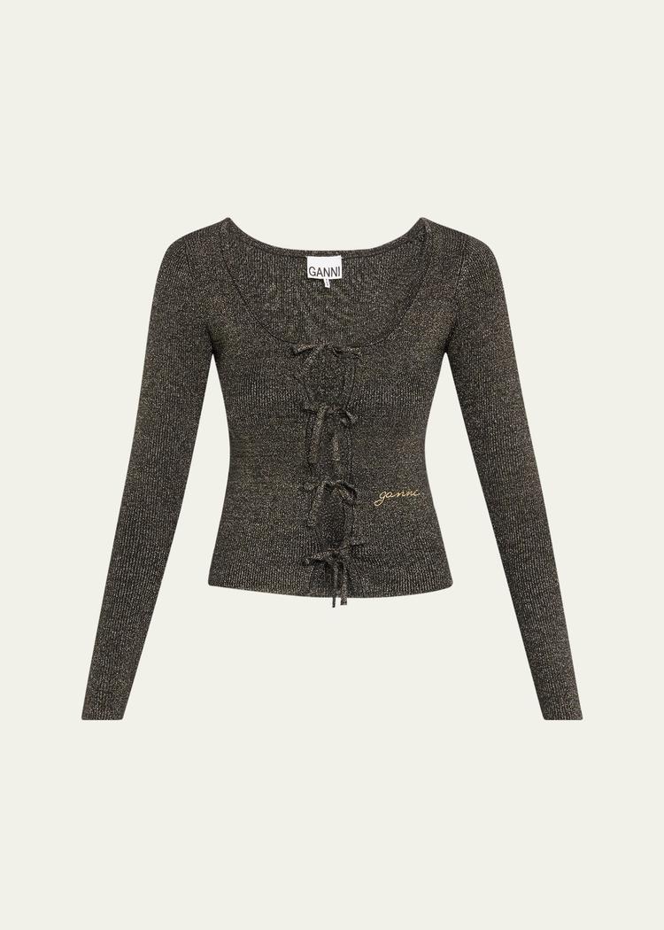 sparkly knit tie-front blouse